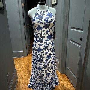 Lulu's Blue and White Floral Halter Dress